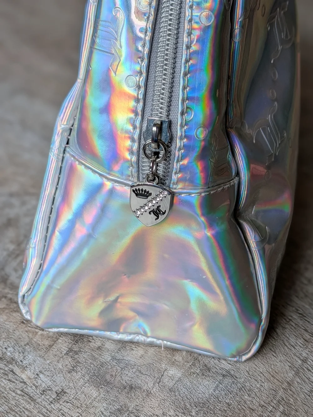Juicy Couture Holographic Rainbow Cosmetic Makeup Travel Bag NWOT